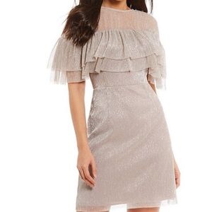 Gianni Bini Cream Silver Flutter Sleeve Mini Dress
